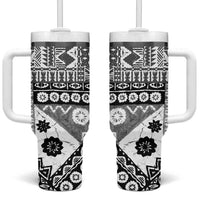 Black Bula Fiji Tumbler With Handle Unique Masi Tapa Pattern LT14 One Size: 40 oz Black - Polynesian Pride