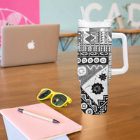Black Bula Fiji Tumbler With Handle Unique Masi Tapa Pattern LT14 - Polynesian Pride