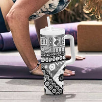 Black Bula Fiji Tumbler With Handle Unique Masi Tapa Pattern LT14 - Polynesian Pride