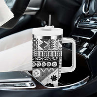 Black Bula Fiji Tumbler With Handle Unique Masi Tapa Pattern LT14 - Polynesian Pride