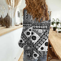 Black Bula Fiji Women Casual Shirt Unique Masi Tapa Pattern LT14 - Polynesian Pride