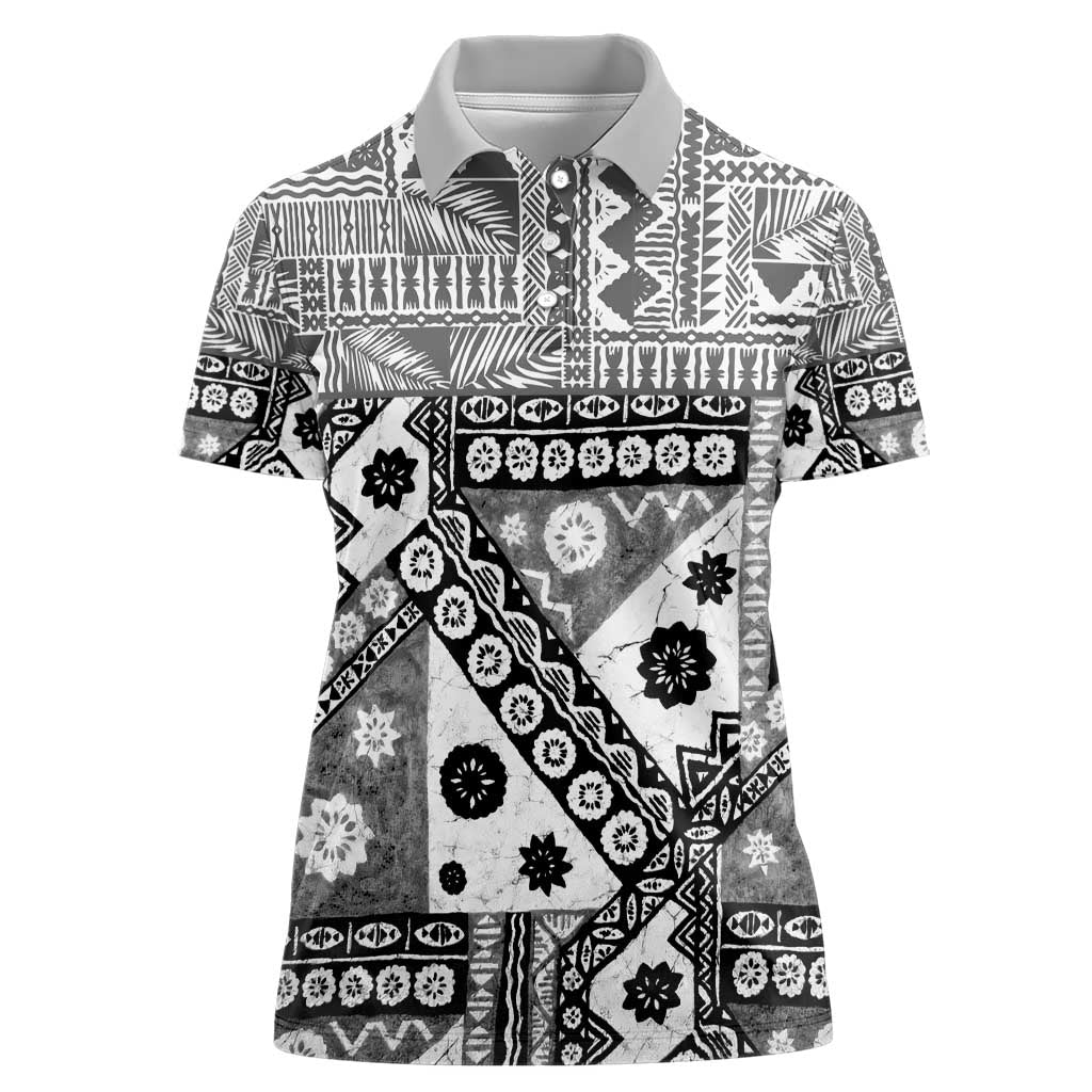 Black Bula Fiji Women Polo Shirt Unique Masi Tapa Pattern