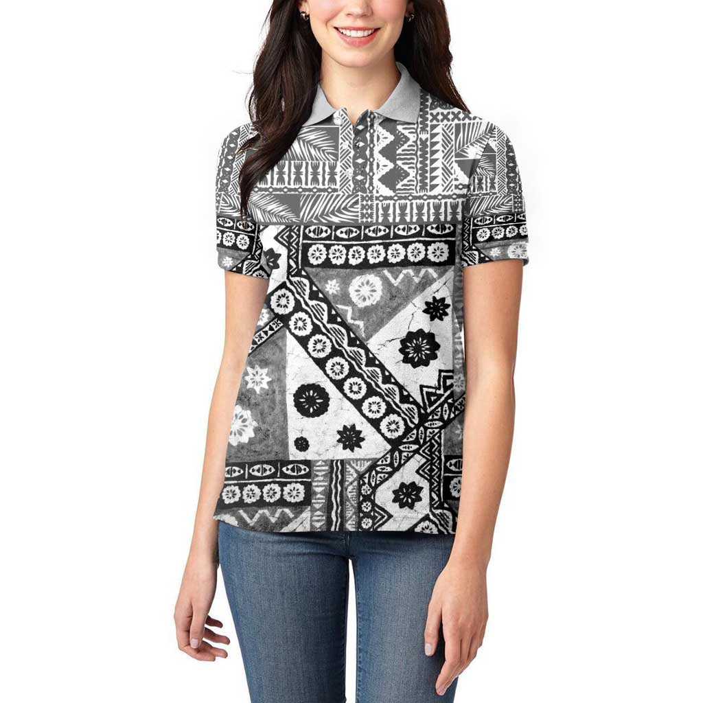 Black Bula Fiji Women Polo Shirt Unique Masi Tapa Pattern LT14 - Polynesian Pride