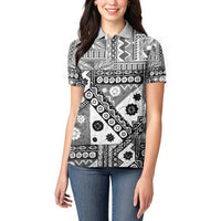 Black Bula Fiji Women Polo Shirt Unique Masi Tapa Pattern LT14 - Polynesian Pride