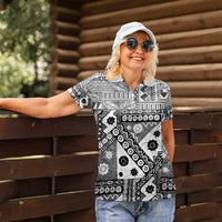 Black Bula Fiji Women Polo Shirt Unique Masi Tapa Pattern LT14 - Polynesian Pride