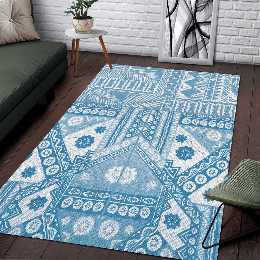 Blue Bula Fiji Area Rug Unique Masi Tapa Pattern LT14 Blue - Polynesian Pride