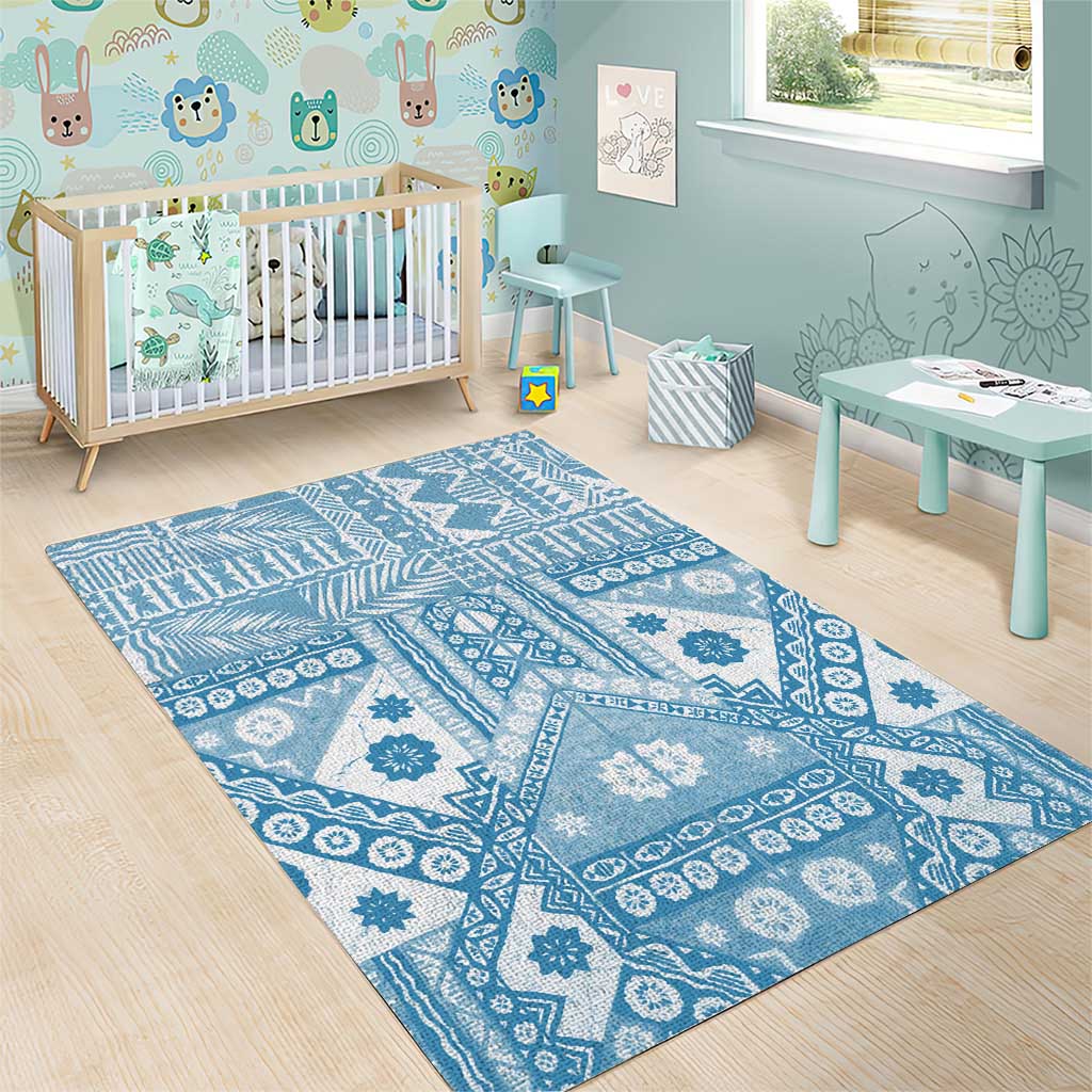 Blue Bula Fiji Area Rug Unique Masi Tapa Pattern LT14 - Polynesian Pride