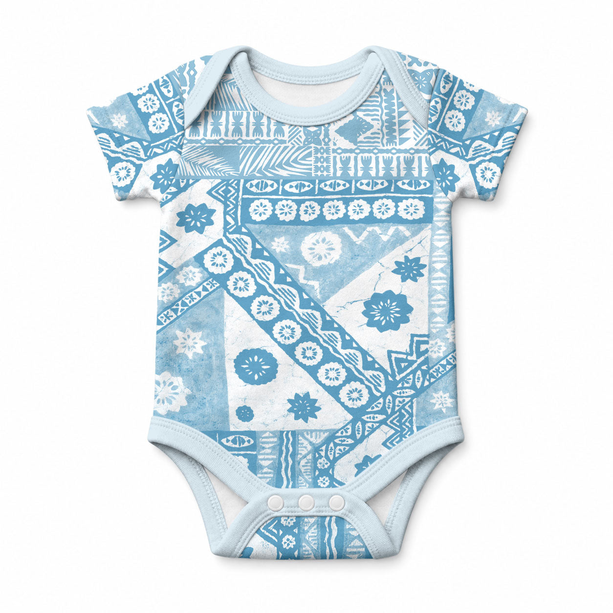Blue Bula Fiji Baby Onesie Unique Masi Tapa Pattern LT14 Blue - Polynesian Pride