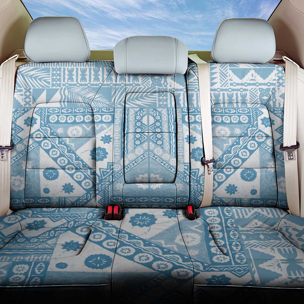 Blue Bula Fiji Back Car Seat Cover Unique Masi Tapa Pattern LT14 One Size Blue - Polynesian Pride