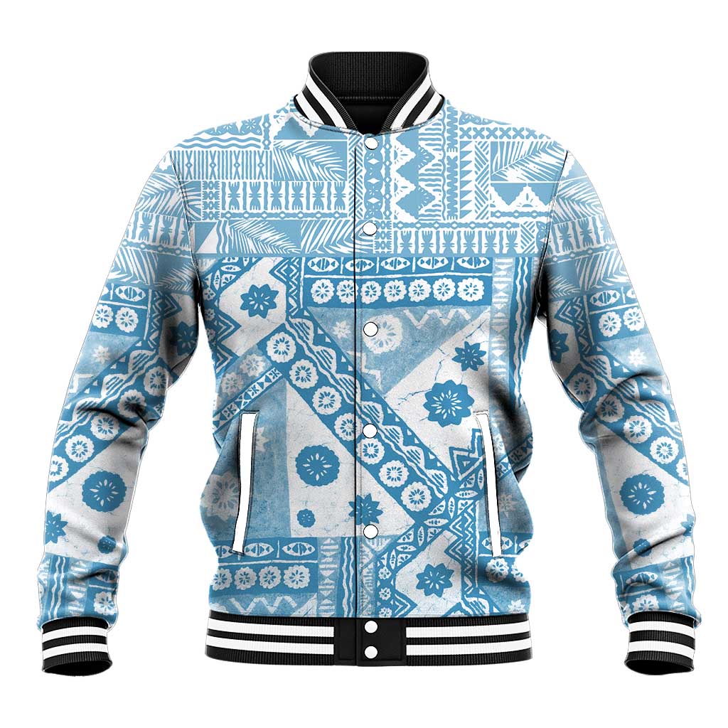 Blue Bula Fiji Baseball Jacket Unique Masi Tapa Pattern