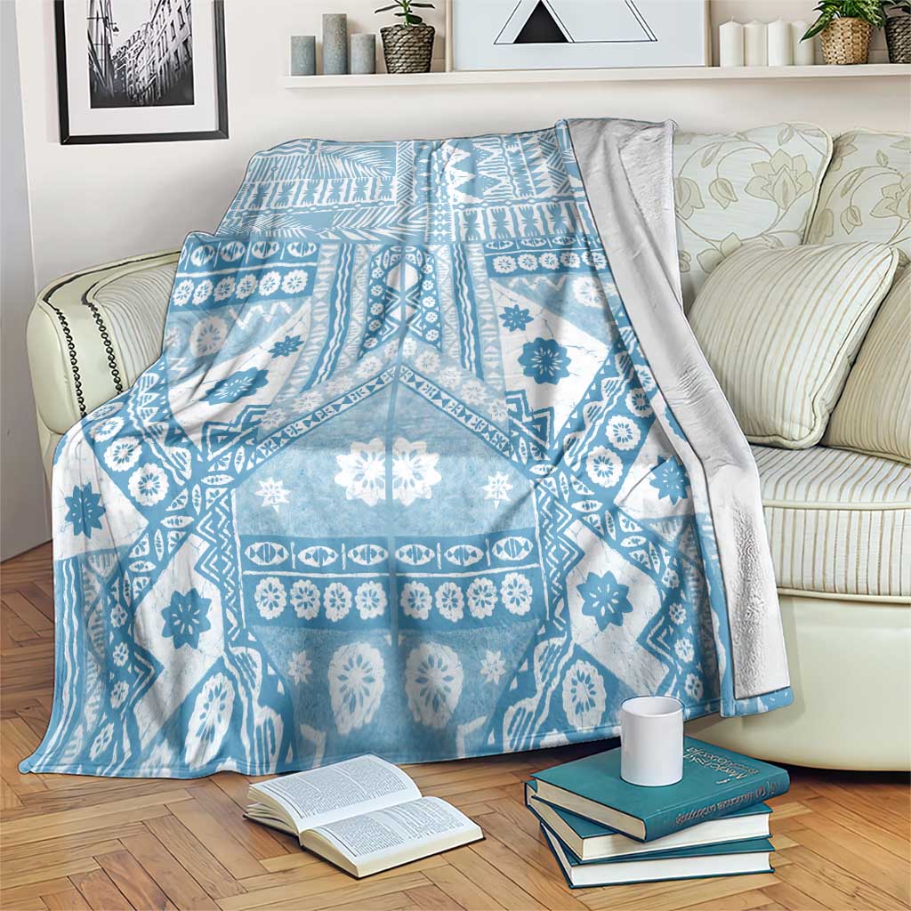 Blue Bula Fiji Blanket Unique Masi Tapa Pattern LT14 Blue - Polynesian Pride