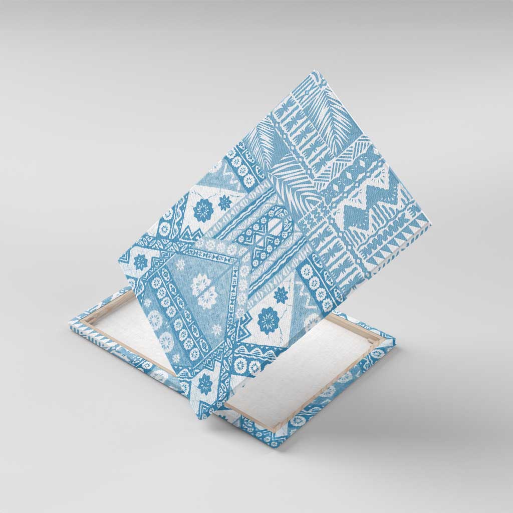 Blue Bula Fiji Canvas Wall Art Unique Masi Tapa Pattern LT14 With Frame Blue - Polynesian Pride