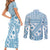 Blue Bula Fiji Couples Matching Short Sleeve Bodycon Dress and Long Sleeve Button Shirt Unique Masi Tapa Pattern