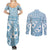 Blue Bula Fiji Couples Matching Summer Maxi Dress and Long Sleeve Button Shirt Unique Masi Tapa Pattern