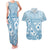 Blue Bula Fiji Couples Matching Tank Maxi Dress and Hawaiian Shirt Unique Masi Tapa Pattern