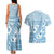 Blue Bula Fiji Couples Matching Tank Maxi Dress and Hawaiian Shirt Unique Masi Tapa Pattern