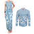 Blue Bula Fiji Couples Matching Tank Maxi Dress and Long Sleeve Button Shirt Unique Masi Tapa Pattern