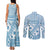 Blue Bula Fiji Couples Matching Tank Maxi Dress and Long Sleeve Button Shirt Unique Masi Tapa Pattern