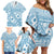 Blue Bula Fiji Family Matching Off Shoulder Short Dress and Hawaiian Shirt Unique Masi Tapa Pattern