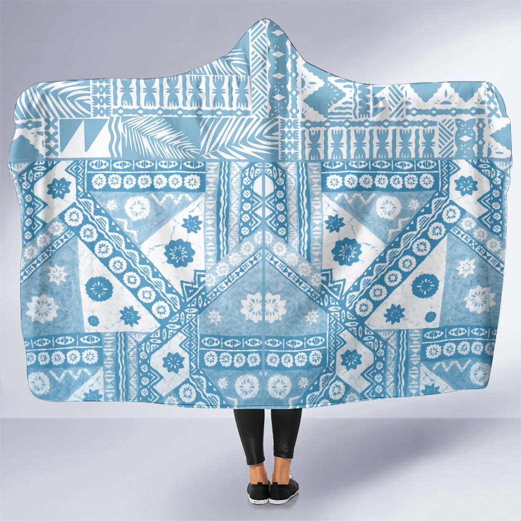 Blue Bula Fiji Hooded Blanket Unique Masi Tapa Pattern LT14 One Size Blue - Polynesian Pride