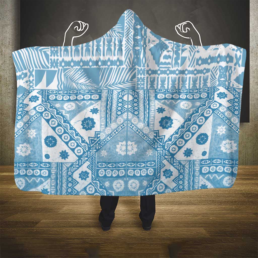 Blue Bula Fiji Hooded Blanket Unique Masi Tapa Pattern LT14 - Polynesian Pride