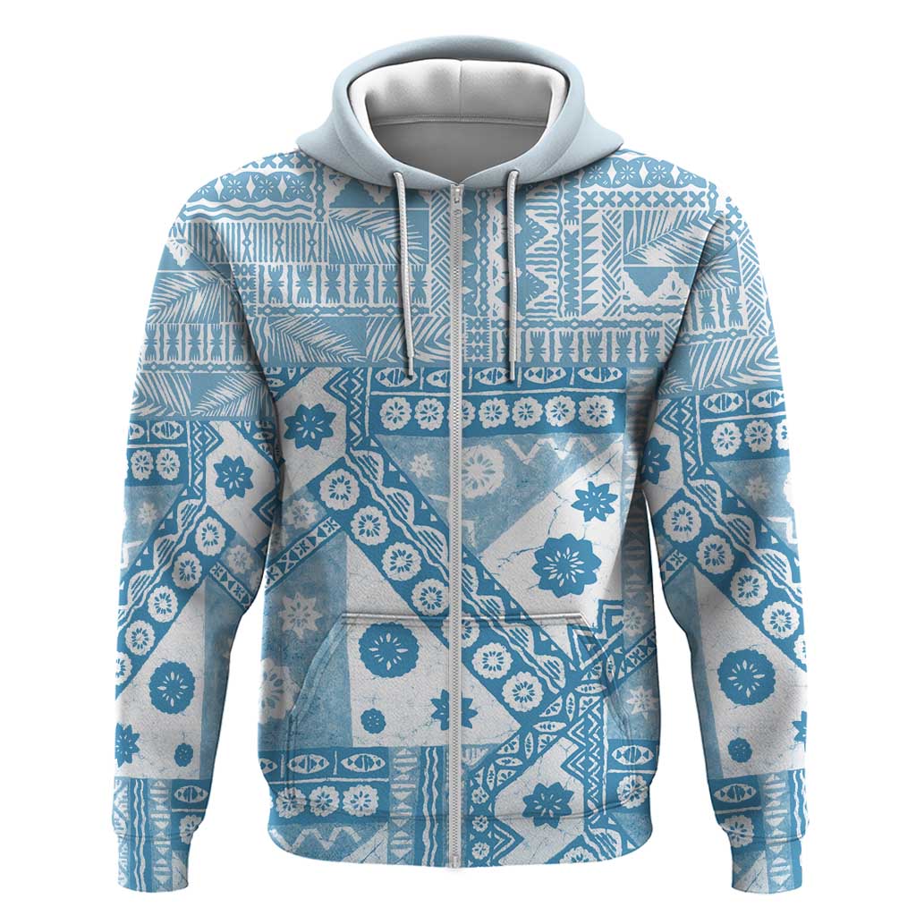 Blue Bula Fiji Hoodie Unique Masi Tapa Pattern LT14 Zip Hoodie Blue - Polynesian Pride