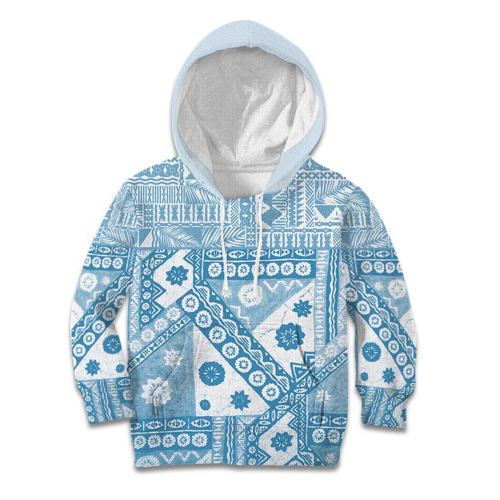 Blue Bula Fiji Kid Hoodie Unique Masi Tapa Pattern