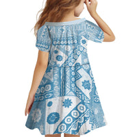 Blue Bula Fiji Kid Short Sleeve Dress Unique Masi Tapa Pattern LT14 - Polynesian Pride