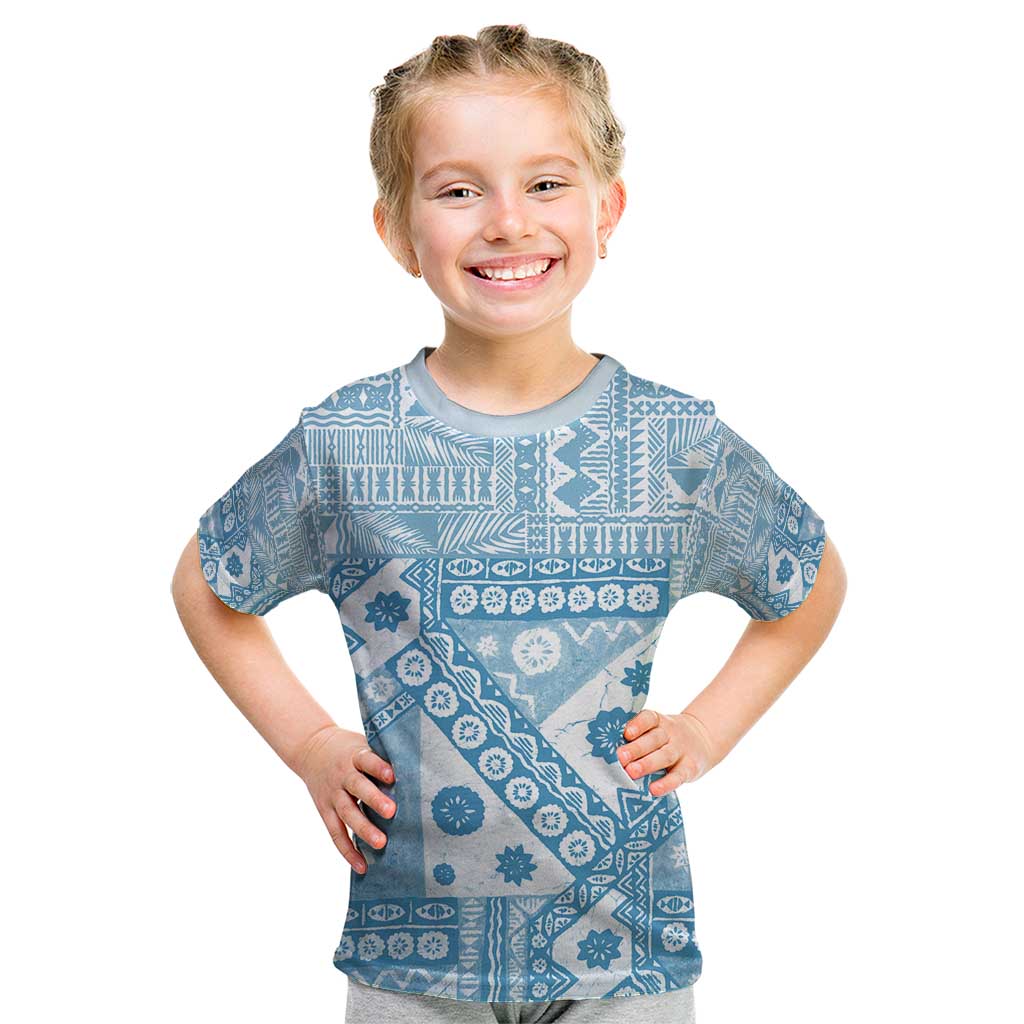 Blue Bula Fiji Kid T Shirt Unique Masi Tapa Pattern