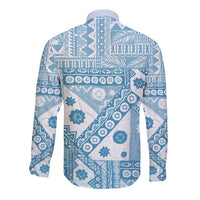 Blue Bula Fiji Long Sleeve Button Shirt Unique Masi Tapa Pattern LT14 - Polynesian Pride