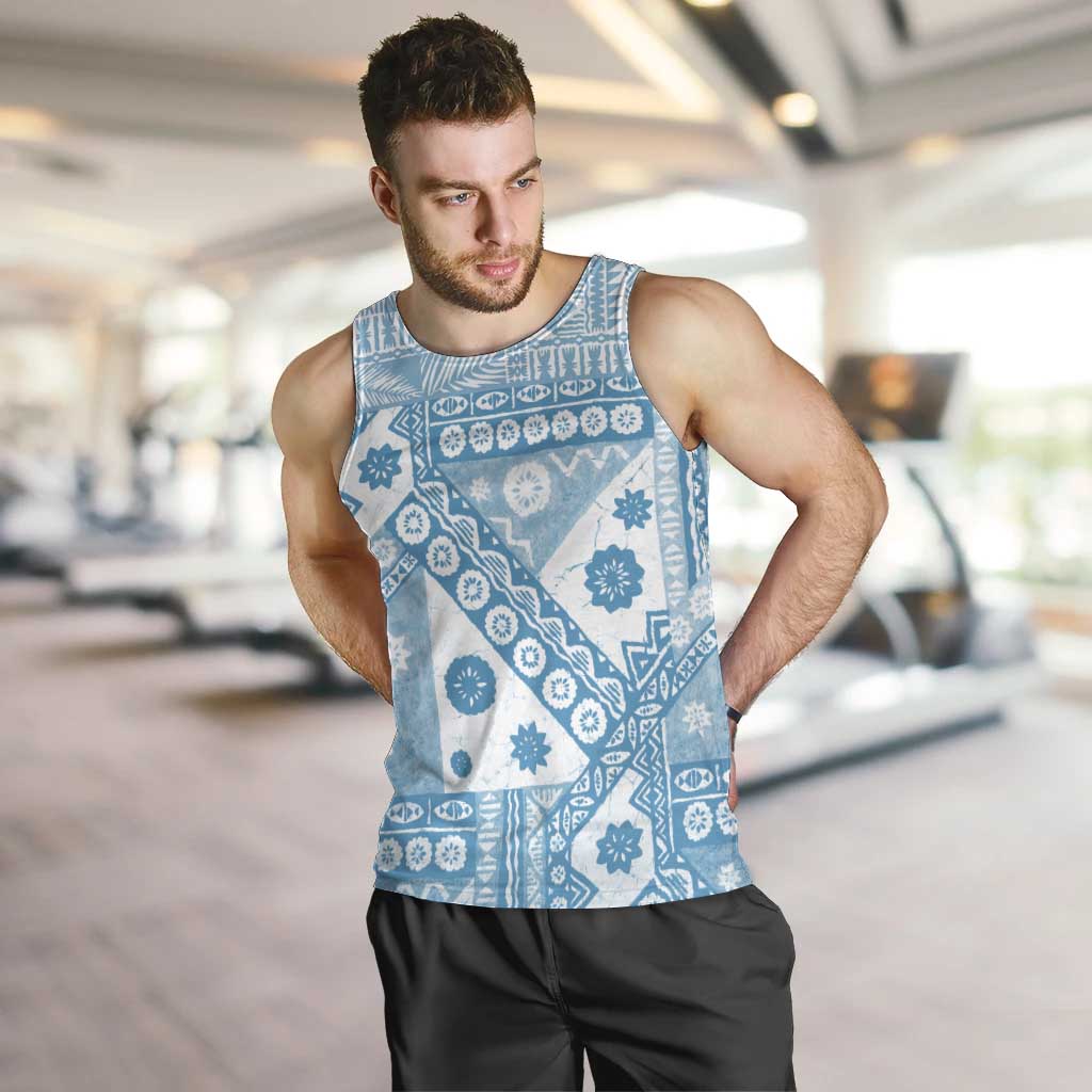 Blue Bula Fiji Men Tank Top Unique Masi Tapa Pattern