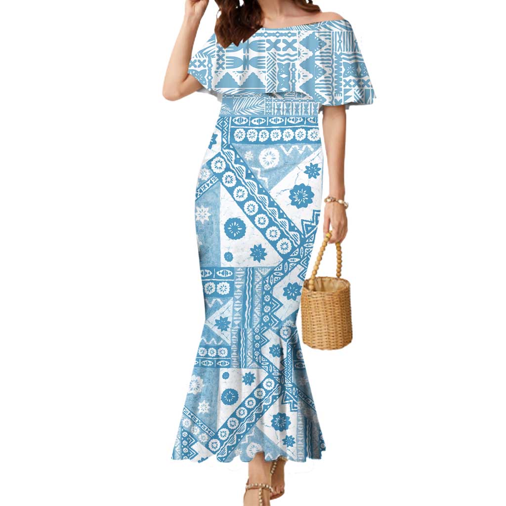 Blue Bula Fiji Mermaid Dress Unique Masi Tapa Pattern LT14 Women Blue - Polynesian Pride