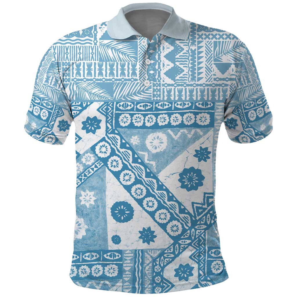 Blue Bula Fiji Polo Shirt Unique Masi Tapa Pattern