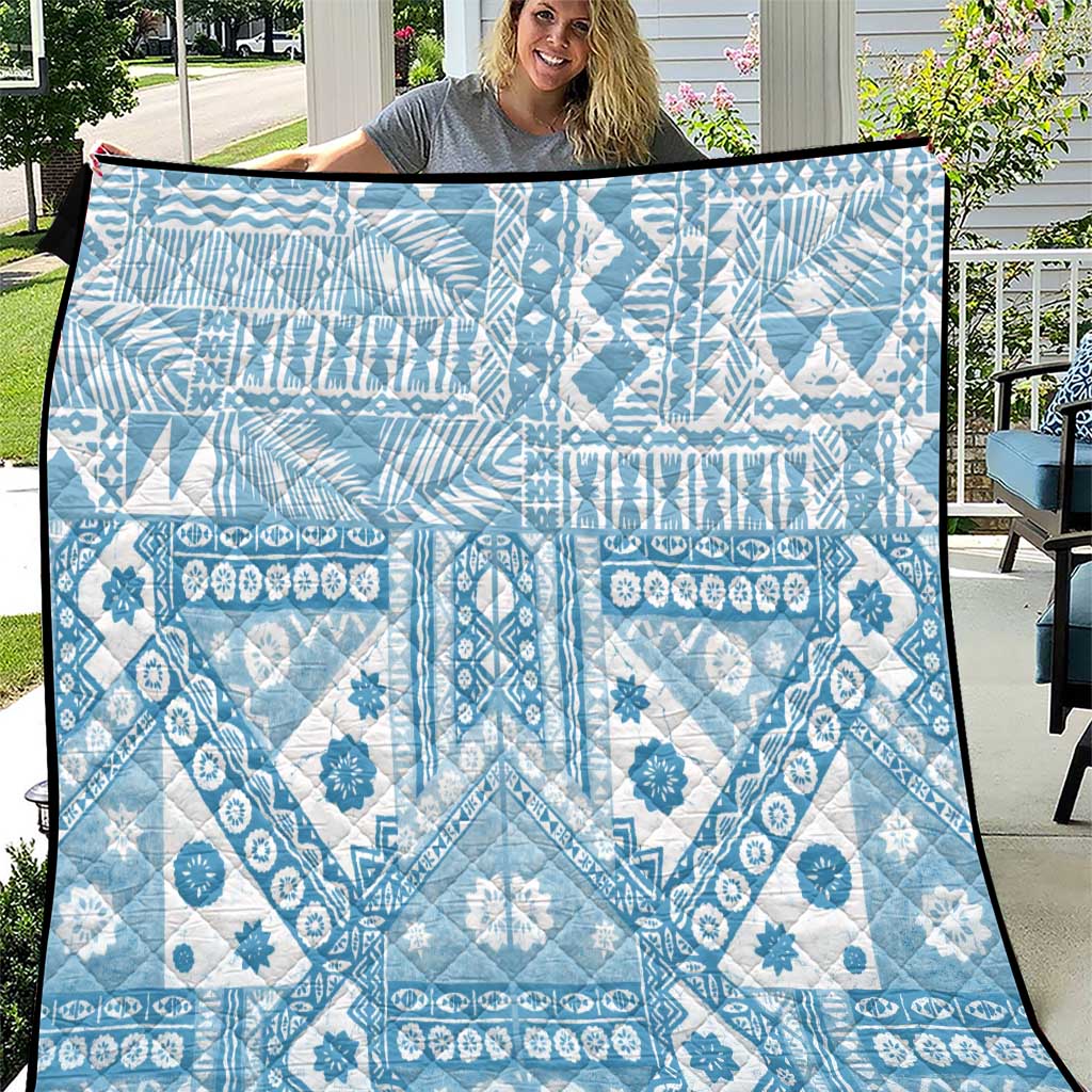 Blue Bula Fiji Quilt Unique Masi Tapa Pattern LT14 Blue - Polynesian Pride