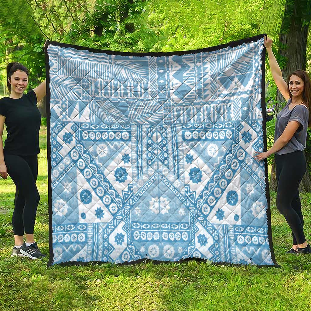 Blue Bula Fiji Quilt Unique Masi Tapa Pattern LT14 - Polynesian Pride