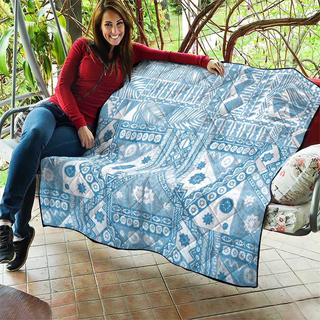 Blue Bula Fiji Quilt Unique Masi Tapa Pattern LT14 - Polynesian Pride
