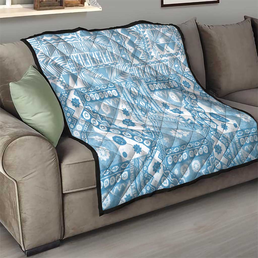 Blue Bula Fiji Quilt Unique Masi Tapa Pattern LT14 - Polynesian Pride