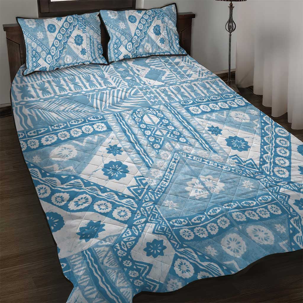 Blue Bula Fiji Quilt Bed Set Unique Masi Tapa Pattern