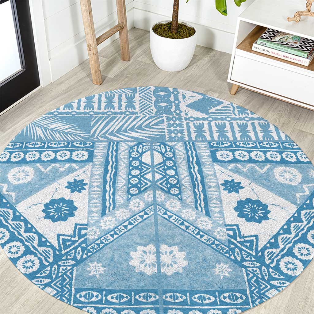 Blue Bula Fiji Round Carpet Unique Masi Tapa Pattern LT14 Blue - Polynesian Pride
