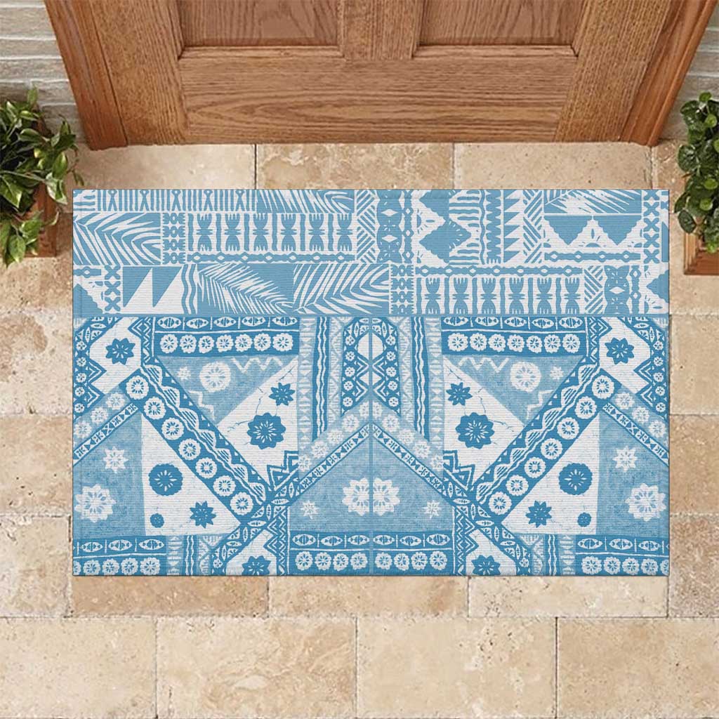 Blue Bula Fiji Rubber Doormat Unique Masi Tapa Pattern LT14 Blue - Polynesian Pride