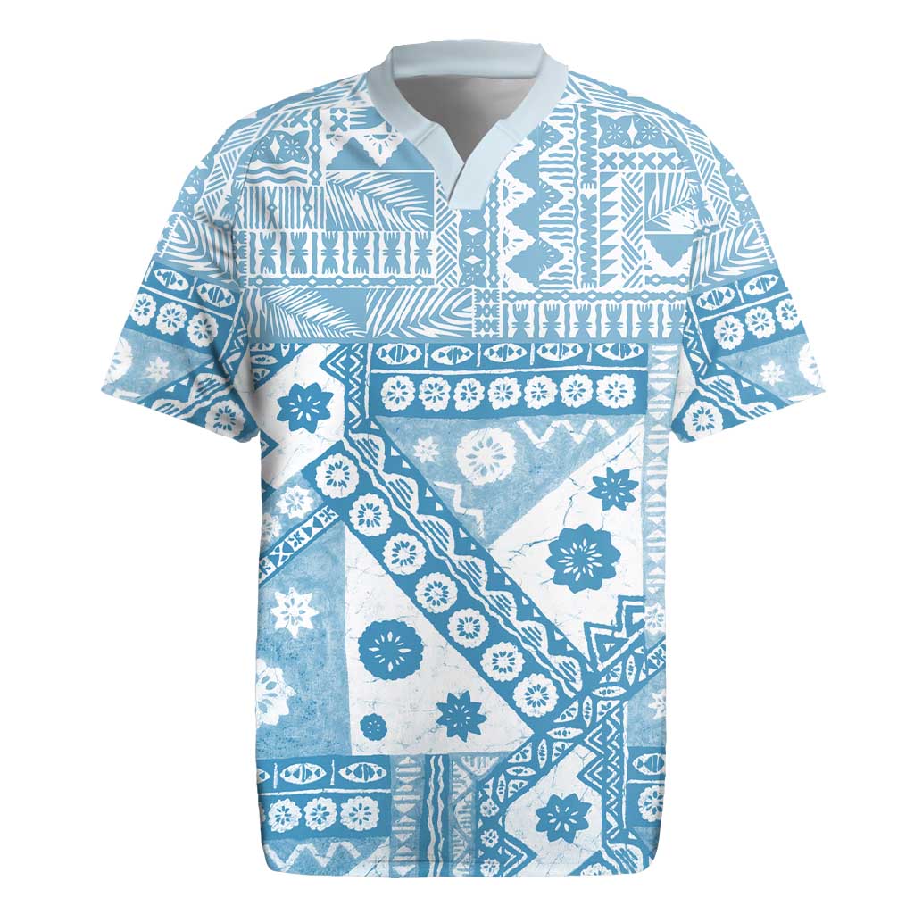 Blue Bula Fiji Rugby Jersey Unique Masi Tapa Pattern LT14 Blue - Polynesian Pride