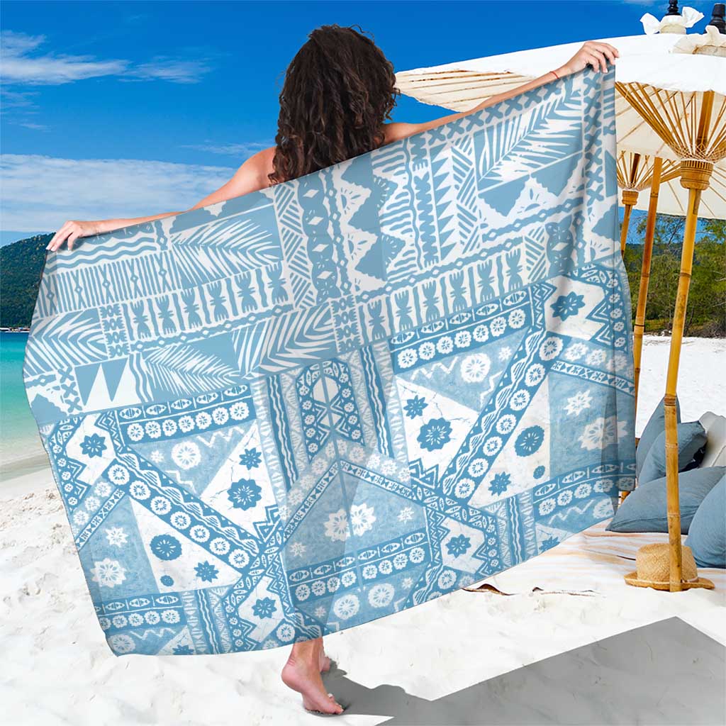 Blue Bula Fiji Sarong Unique Masi Tapa Pattern LT14 One Size 44 x 66 inches Blue - Polynesian Pride