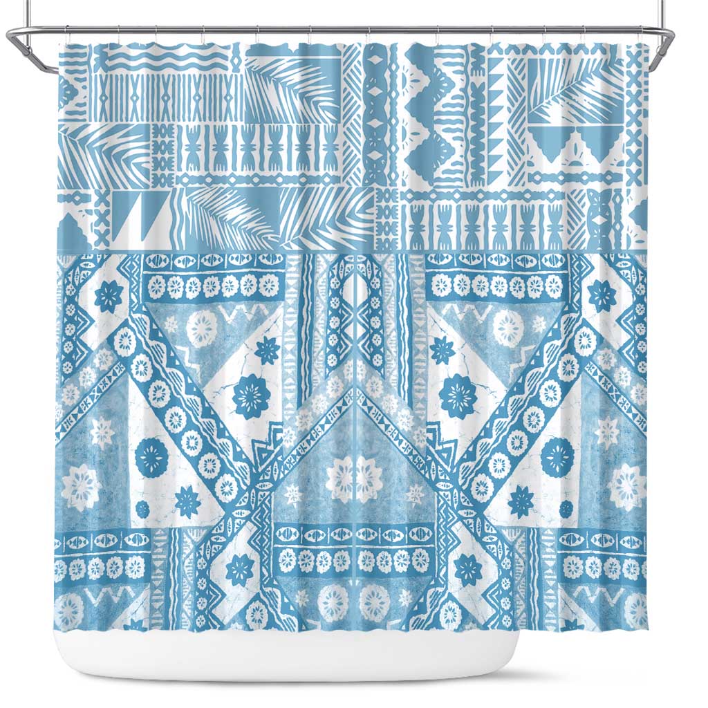 Blue Bula Fiji Shower Curtain Unique Masi Tapa Pattern LT14 Blue - Polynesian Pride