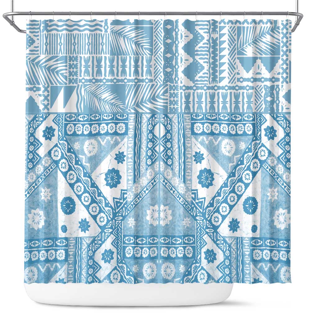 Blue Bula Fiji Shower Curtain Unique Masi Tapa Pattern