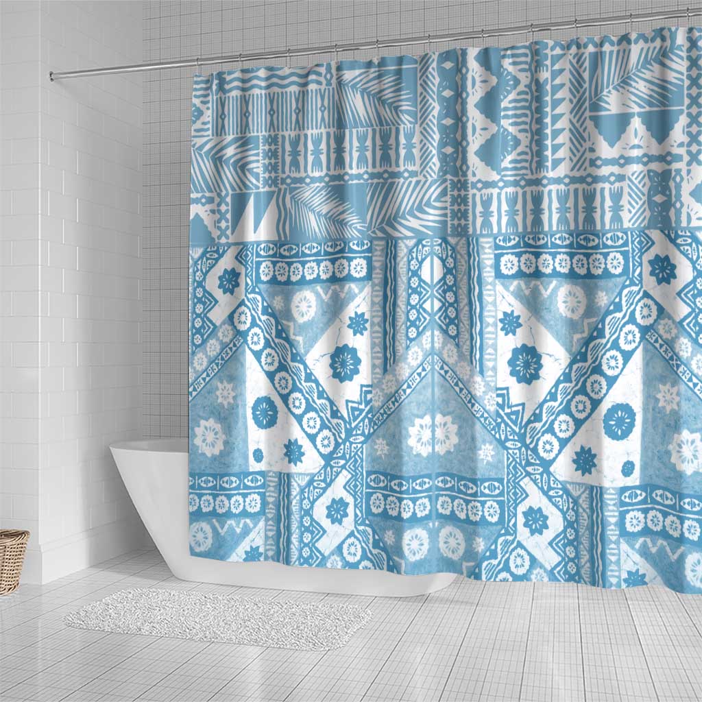 Blue Bula Fiji Shower Curtain Unique Masi Tapa Pattern LT14 - Polynesian Pride