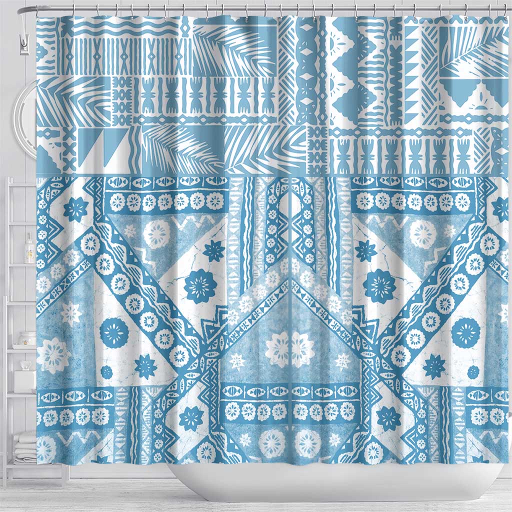 Blue Bula Fiji Shower Curtain Unique Masi Tapa Pattern LT14 - Polynesian Pride