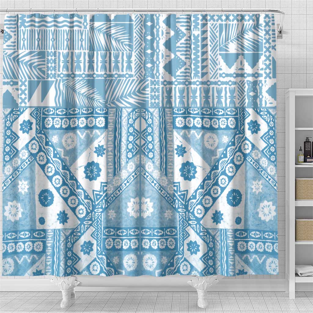 Blue Bula Fiji Shower Curtain Unique Masi Tapa Pattern LT14 - Polynesian Pride