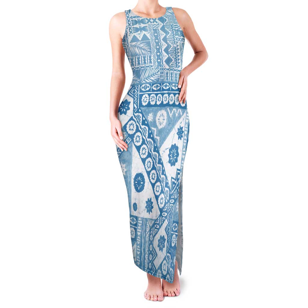 Blue Bula Fiji Tank Maxi Dress Unique Masi Tapa Pattern LT14 Women Blue - Polynesian Pride