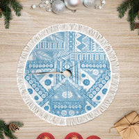 Blue Bula Fiji Tree Skirt Unique Masi Tapa Pattern LT14 Fringed Blue - Polynesian Pride