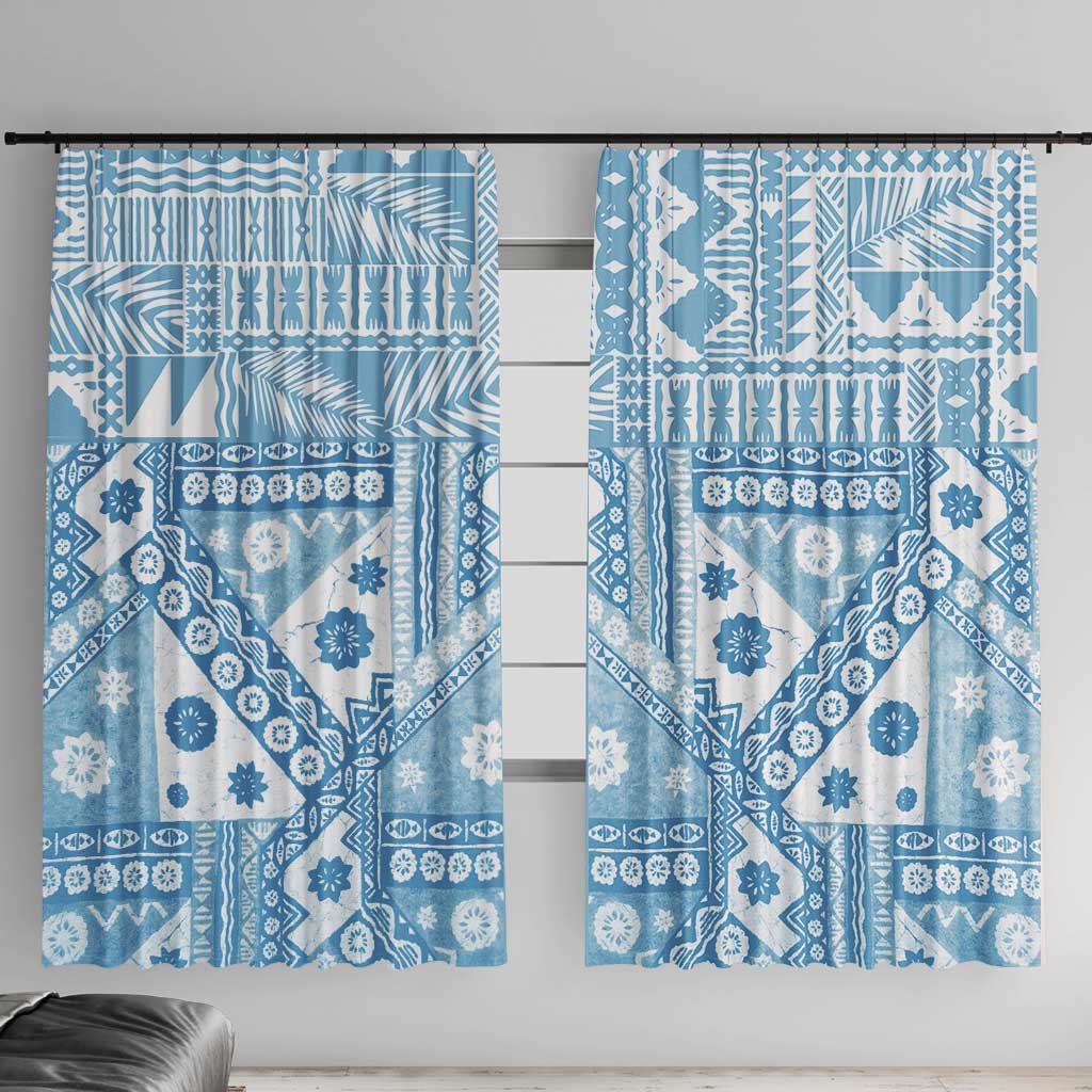 Blue Bula Fiji Window Curtain Unique Masi Tapa Pattern